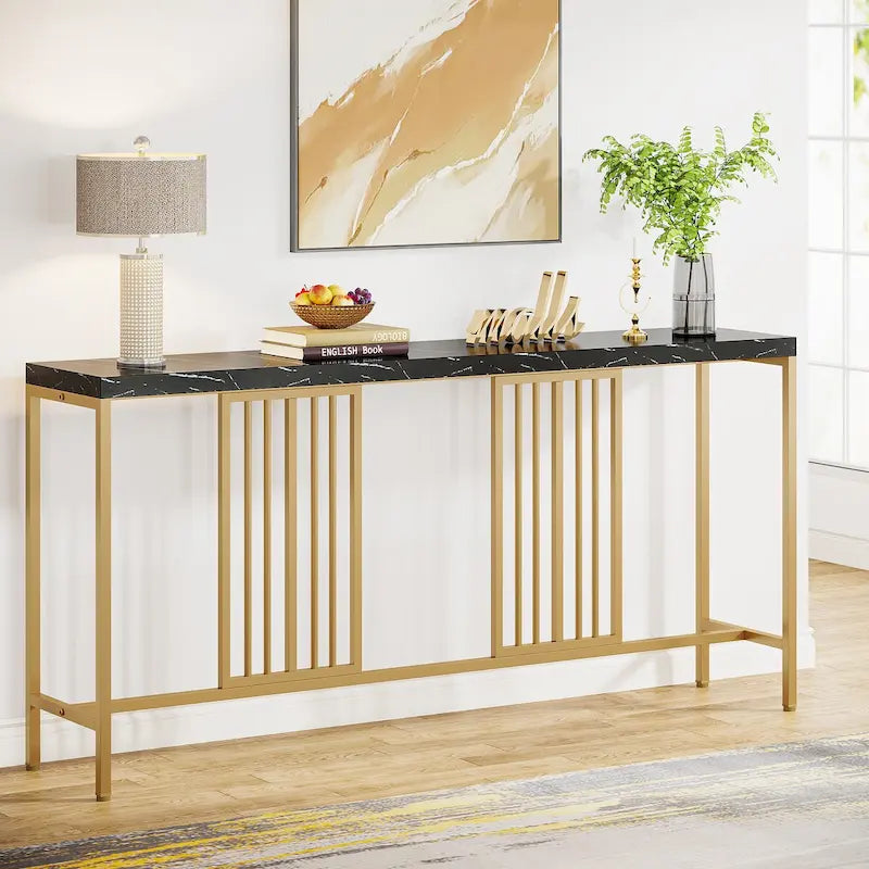 Console de canapé avec étagère de rangement ouverte, tables de canapé longues et étroites de style industriel
