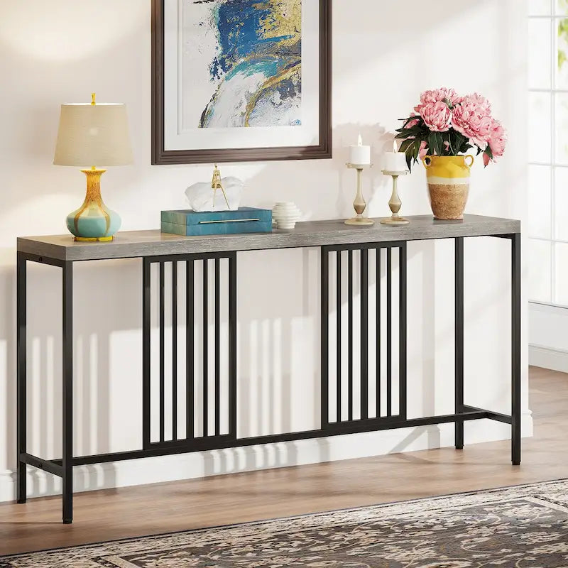 Console de canapé avec étagère de rangement ouverte, tables de canapé longues et étroites de style industriel