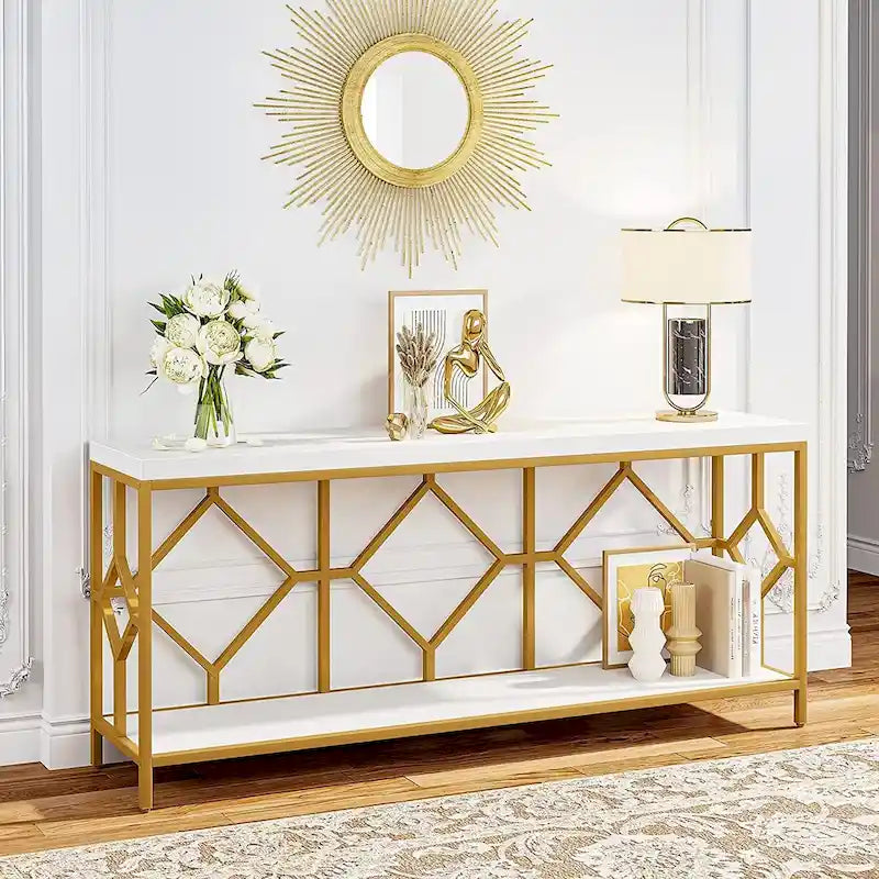 Console de canapé avec étagère de rangement ouverte, tables de canapé longues et étroites de style industriel