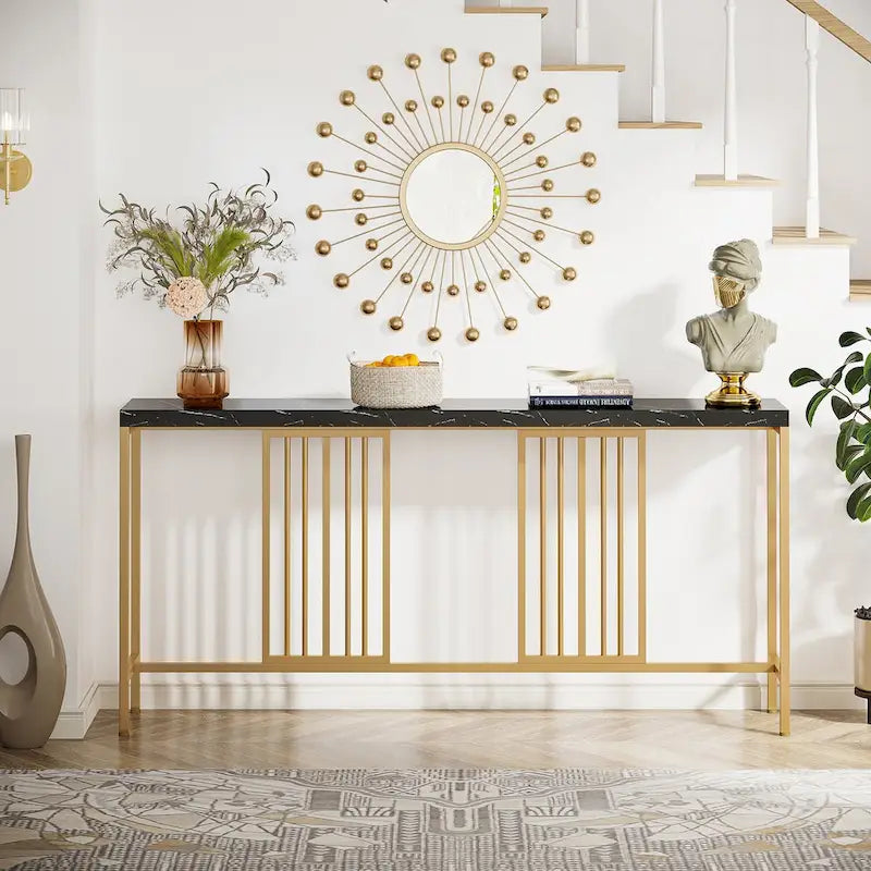 Console de canapé avec étagère de rangement ouverte, tables de canapé longues et étroites de style industriel
