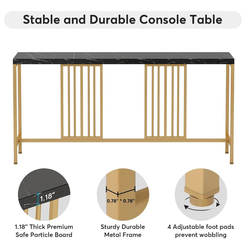 Console de canapé avec étagère de rangement ouverte, tables de canapé longues et étroites de style industriel