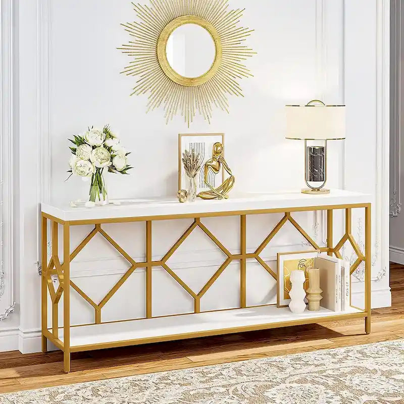 Console de canapé avec étagère de rangement ouverte, tables de canapé longues et étroites de style industriel