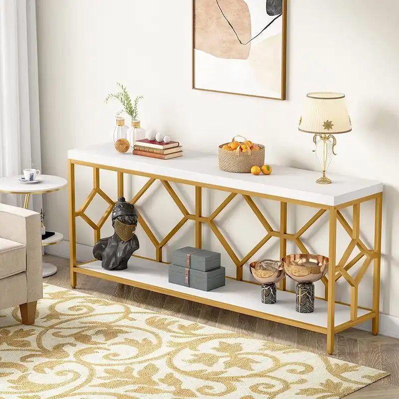 Console de canapé avec étagère de rangement ouverte, tables de canapé longues et étroites de style industriel