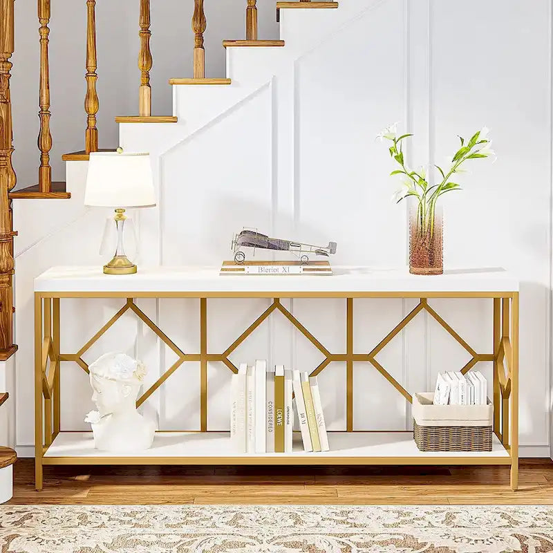 Console de canapé avec étagère de rangement ouverte, tables de canapé longues et étroites de style industriel