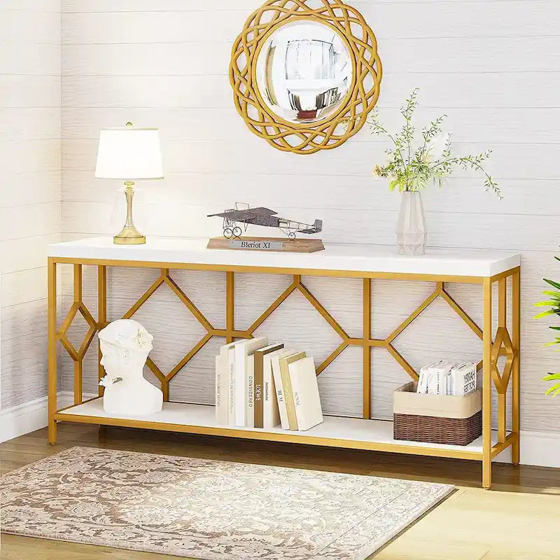 Console de canapé avec étagère de rangement ouverte, tables de canapé longues et étroites de style industriel