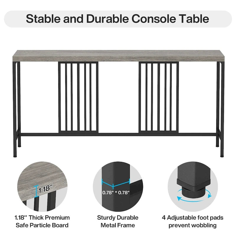 Console de canapé avec étagère de rangement ouverte, tables de canapé longues et étroites de style industriel