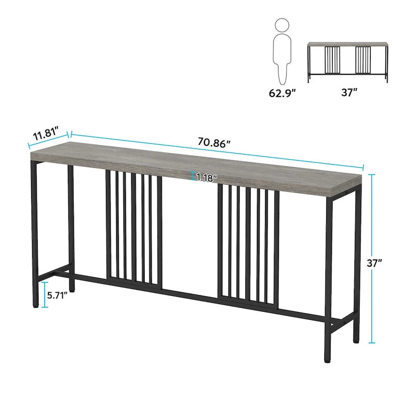 Console de canapé avec étagère de rangement ouverte, tables de canapé longues et étroites de style industriel