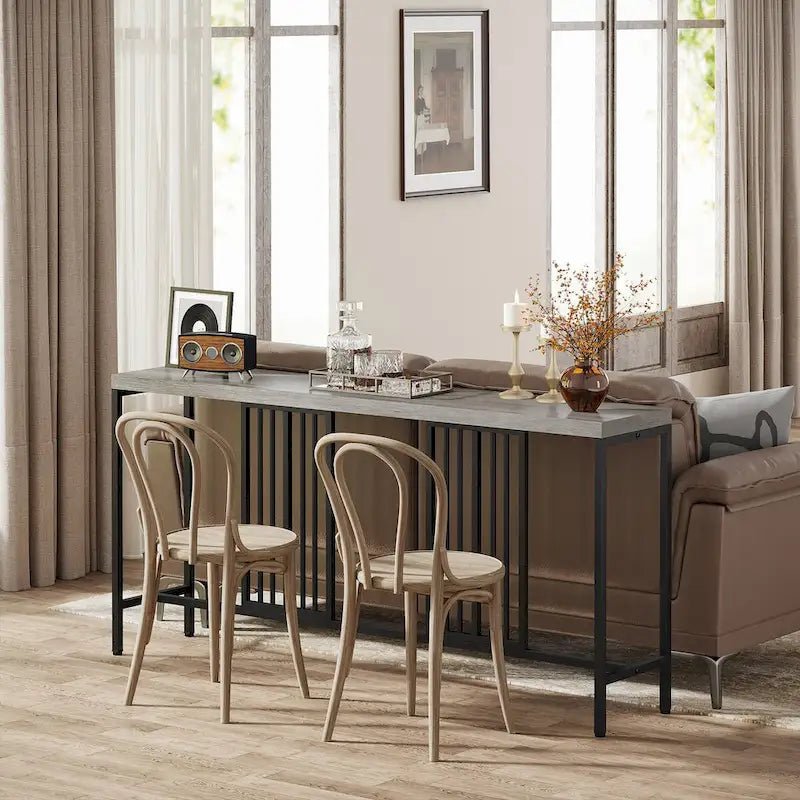 Console de canapé avec étagère de rangement ouverte, tables de canapé longues et étroites de style industriel