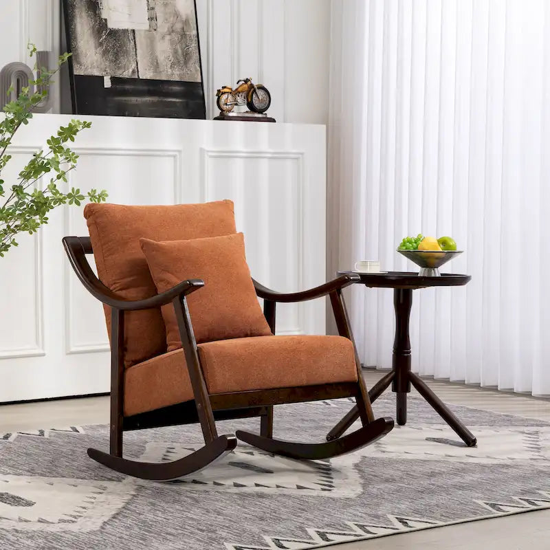 Linen Solid Wood Rocking Arm Chair