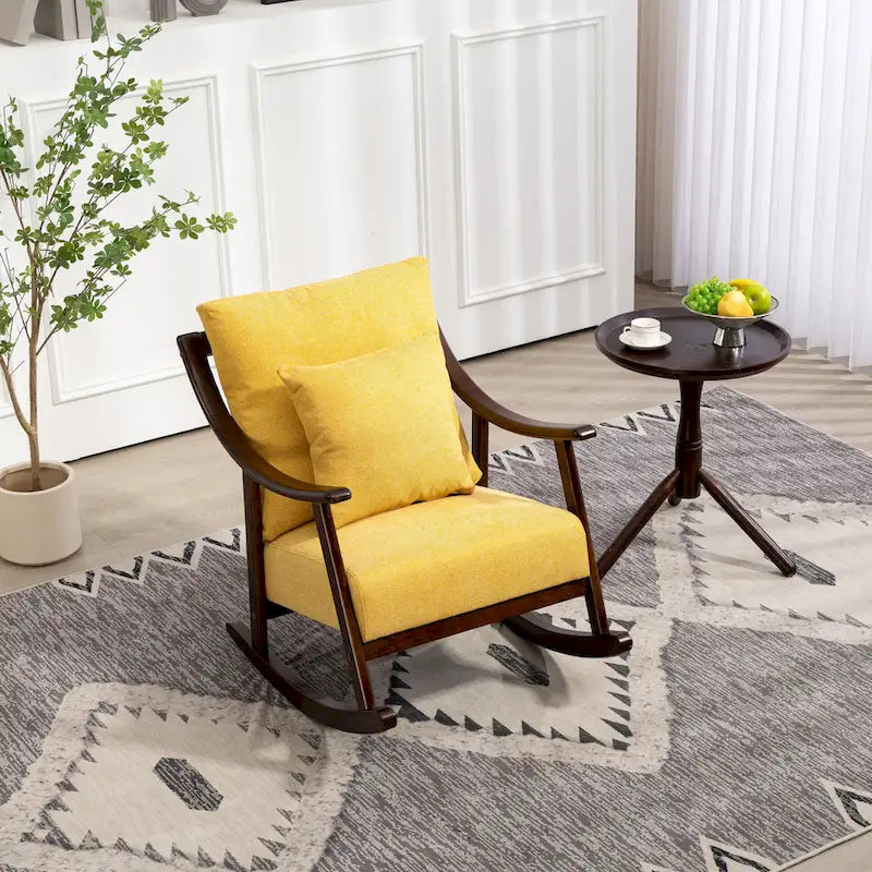 Linen Solid Wood Rocking Arm Chair
