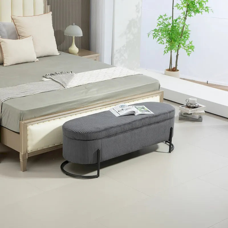 Storage Ottoman,Bedroom End Bench,Upholstered Fabric Storage Ottoman with Safety Hinge,Entryway Padded Footstool