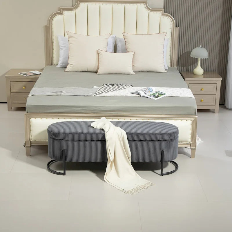 Storage Ottoman,Bedroom End Bench,Upholstered Fabric Storage Ottoman with Safety Hinge,Entryway Padded Footstool