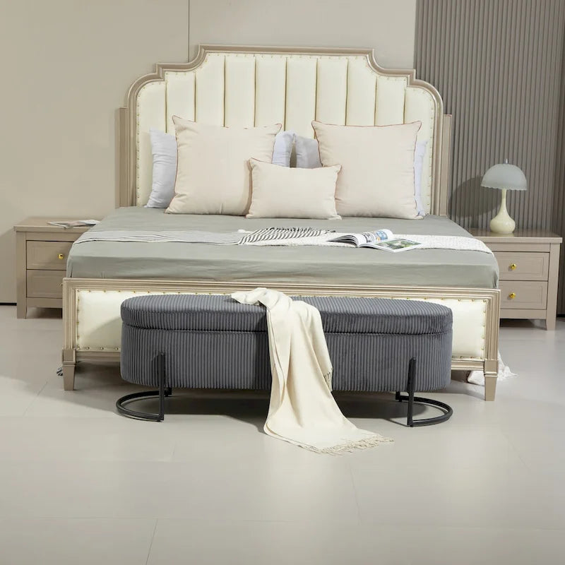 Storage Ottoman,Bedroom End Bench,Upholstered Fabric Storage Ottoman with Safety Hinge,Entryway Padded Footstool
