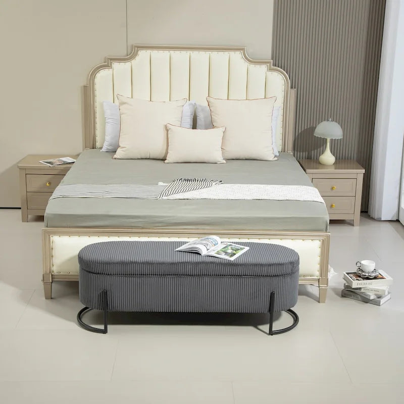 Storage Ottoman,Bedroom End Bench,Upholstered Fabric Storage Ottoman with Safety Hinge,Entryway Padded Footstool