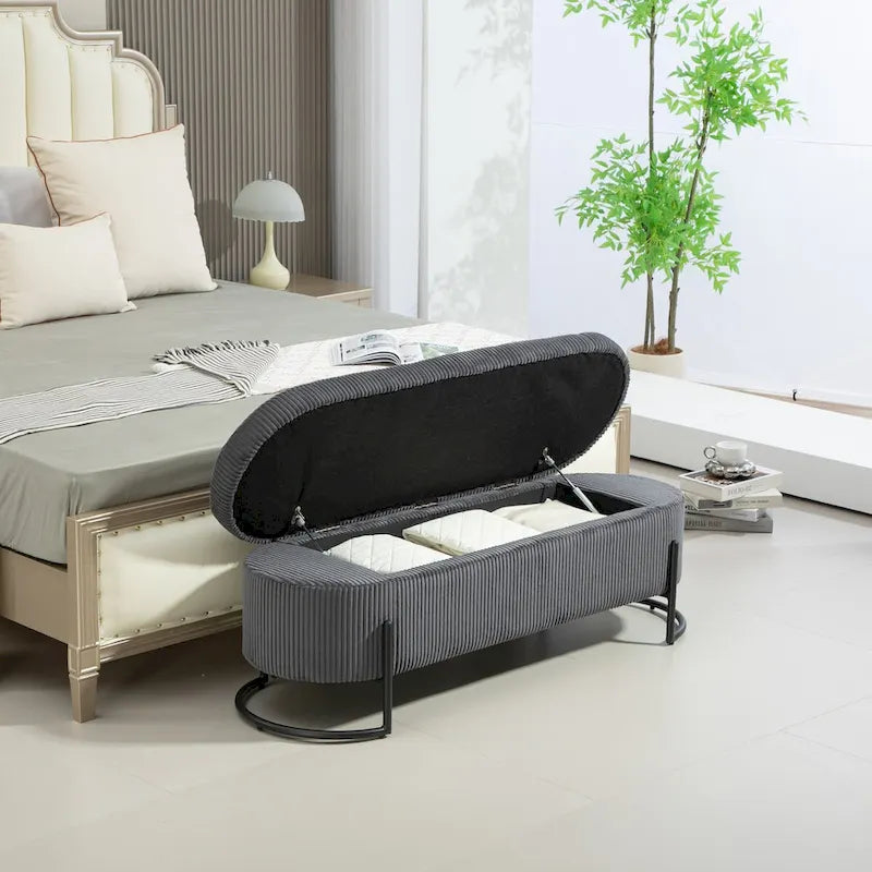 Storage Ottoman,Bedroom End Bench,Upholstered Fabric Storage Ottoman with Safety Hinge,Entryway Padded Footstool