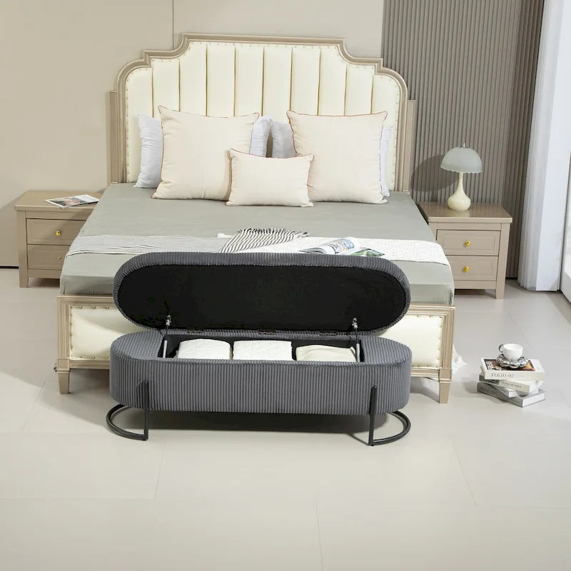 Storage Ottoman,Bedroom End Bench,Upholstered Fabric Storage Ottoman with Safety Hinge,Entryway Padded Footstool