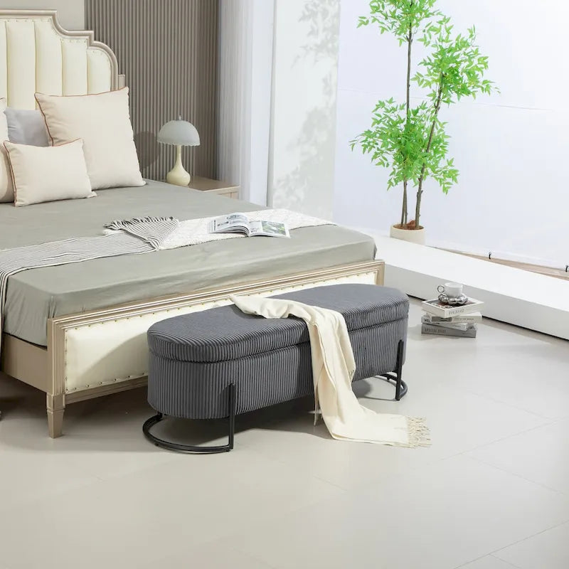 Storage Ottoman,Bedroom End Bench,Upholstered Fabric Storage Ottoman with Safety Hinge,Entryway Padded Footstool
