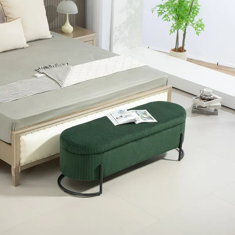 Storage Ottoman,Bedroom End Bench,Upholstered Fabric Storage Ottoman with Safety Hinge,Entryway Padded Footstool
