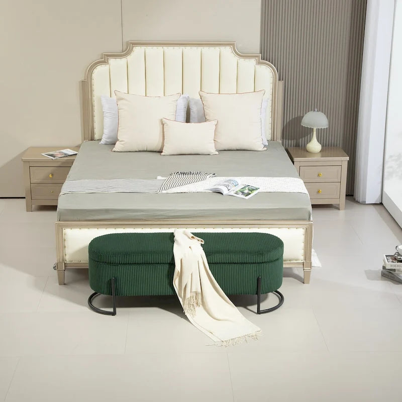 Storage Ottoman,Bedroom End Bench,Upholstered Fabric Storage Ottoman with Safety Hinge,Entryway Padded Footstool