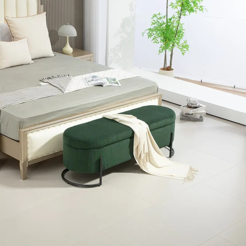 Storage Ottoman,Bedroom End Bench,Upholstered Fabric Storage Ottoman with Safety Hinge,Entryway Padded Footstool