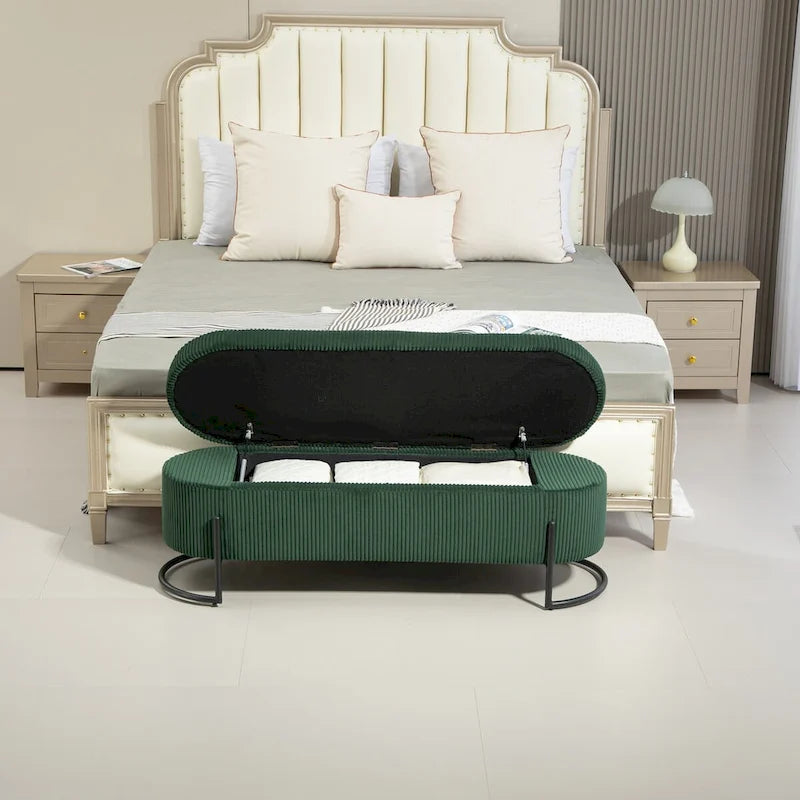 Storage Ottoman,Bedroom End Bench,Upholstered Fabric Storage Ottoman with Safety Hinge,Entryway Padded Footstool