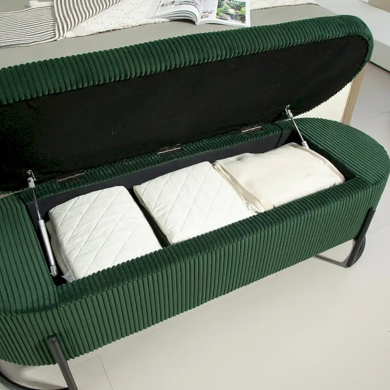 Storage Ottoman,Bedroom End Bench,Upholstered Fabric Storage Ottoman with Safety Hinge,Entryway Padded Footstool