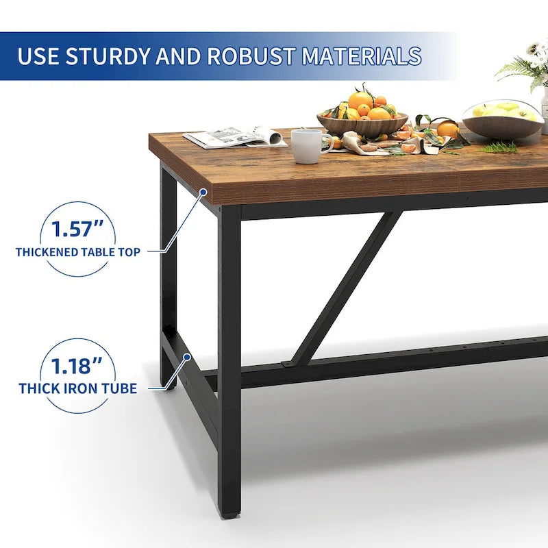 Moasis 70 Large Rustic Dining Room Table Seat up to 8 People for Dining Room