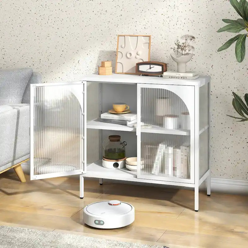 Metal Sideboard Cabinet,Accent Storage Cabinet with 2 Glass doors,Modern Coffee Bar Cabinet