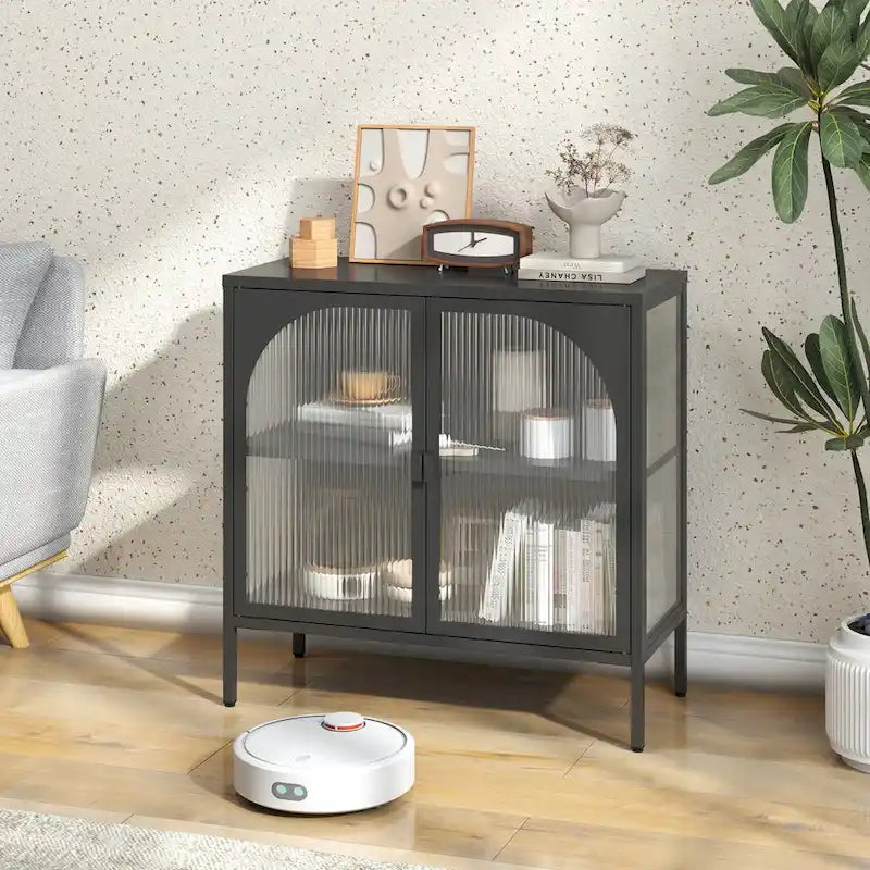 Metal Sideboard Cabinet,Accent Storage Cabinet with 2 Glass doors,Modern Coffee Bar Cabinet