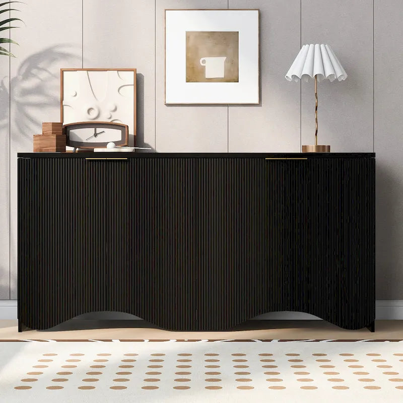 Vertical Stripes and Wavy Design of a Four-Door Cabinet