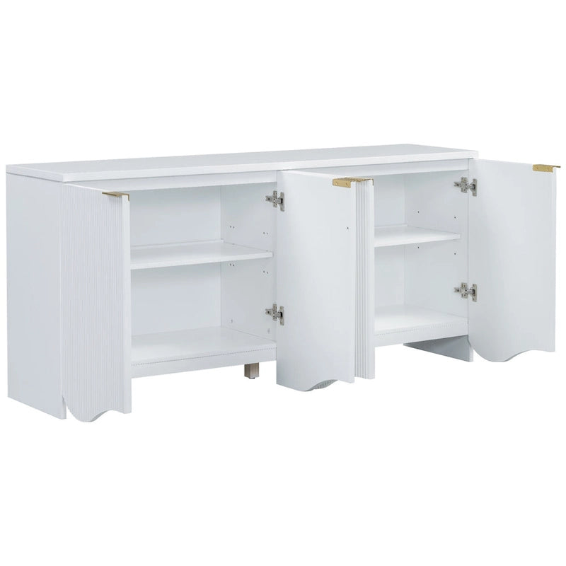Vertical Stripes and Wavy Design of a Four-Door Cabinet