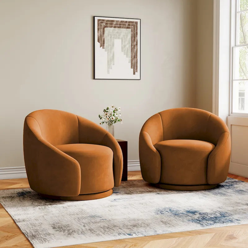 35 Wide Upholstered Swivel Accent Barrel Chairs (Set of 2)