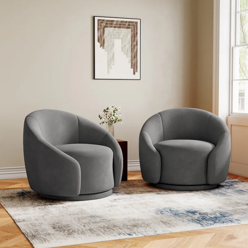 35 Wide Upholstered Swivel Accent Barrel Chairs (Set of 2)