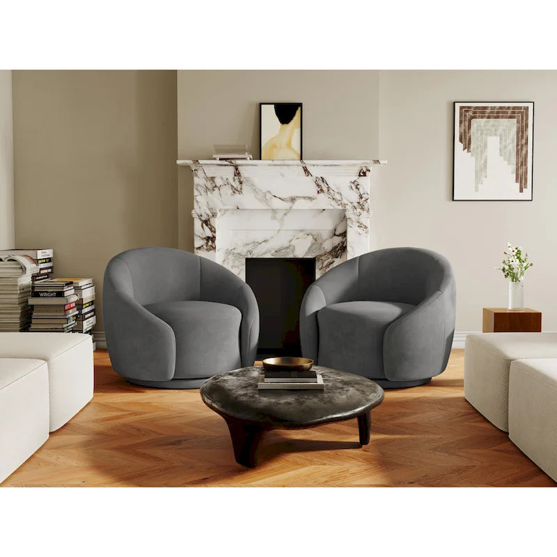 35 Wide Upholstered Swivel Accent Barrel Chairs (Set of 2)