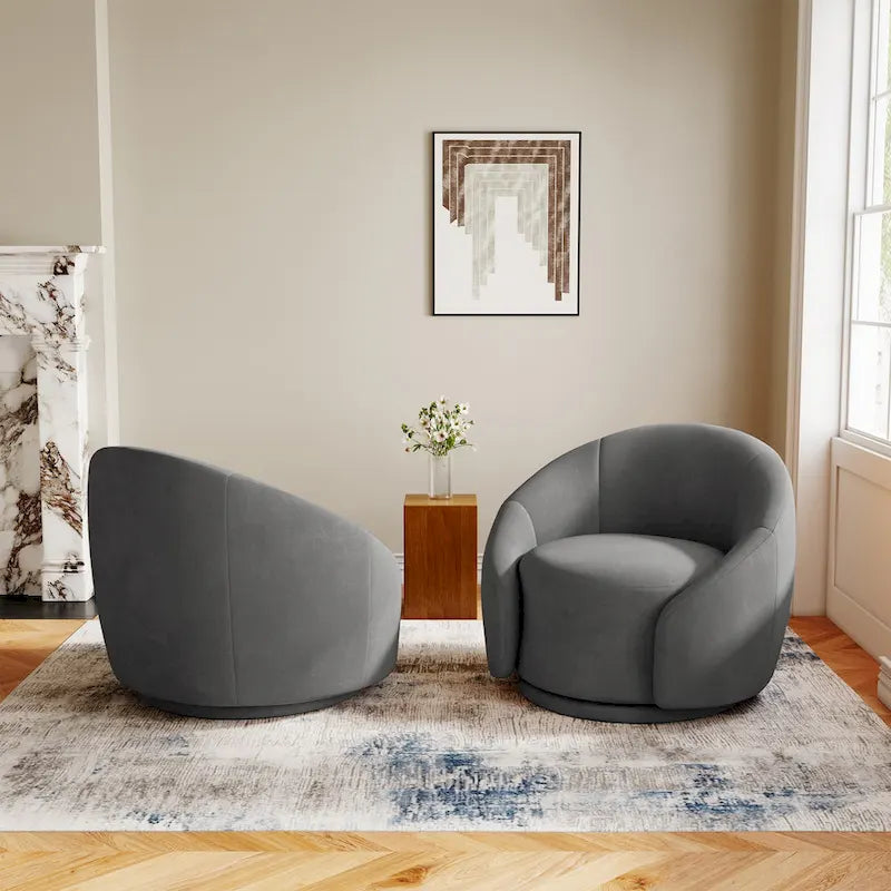 35 Wide Upholstered Swivel Accent Barrel Chairs (Set of 2)