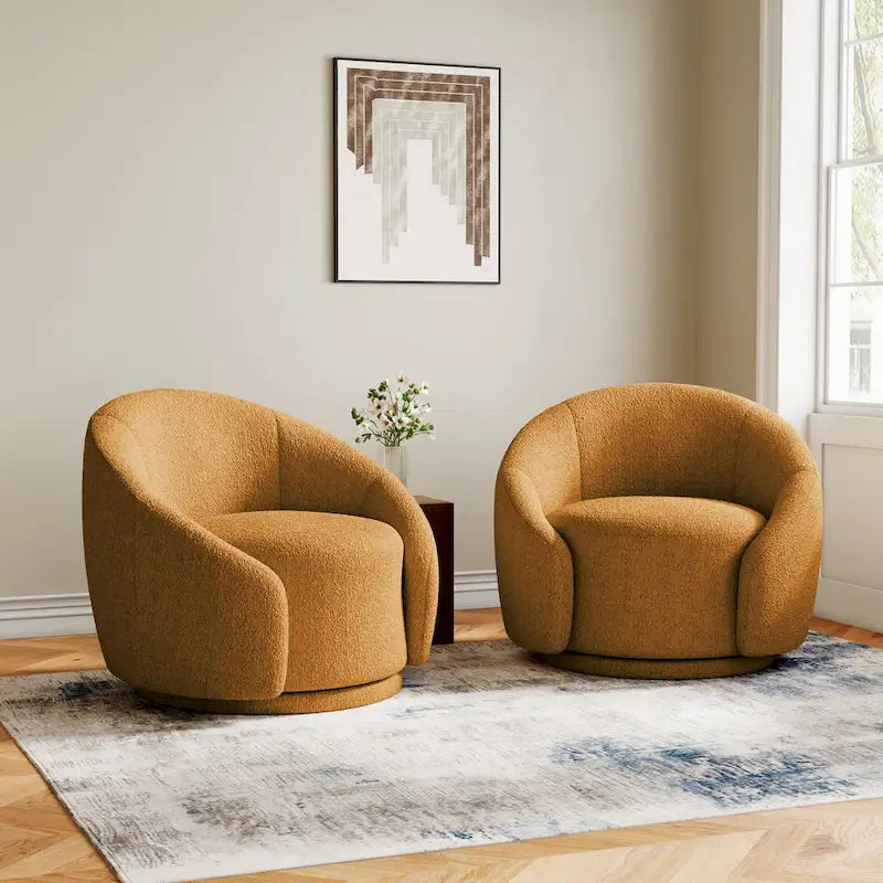 35 Wide Upholstered Swivel Accent Barrel Chairs (Set of 2)