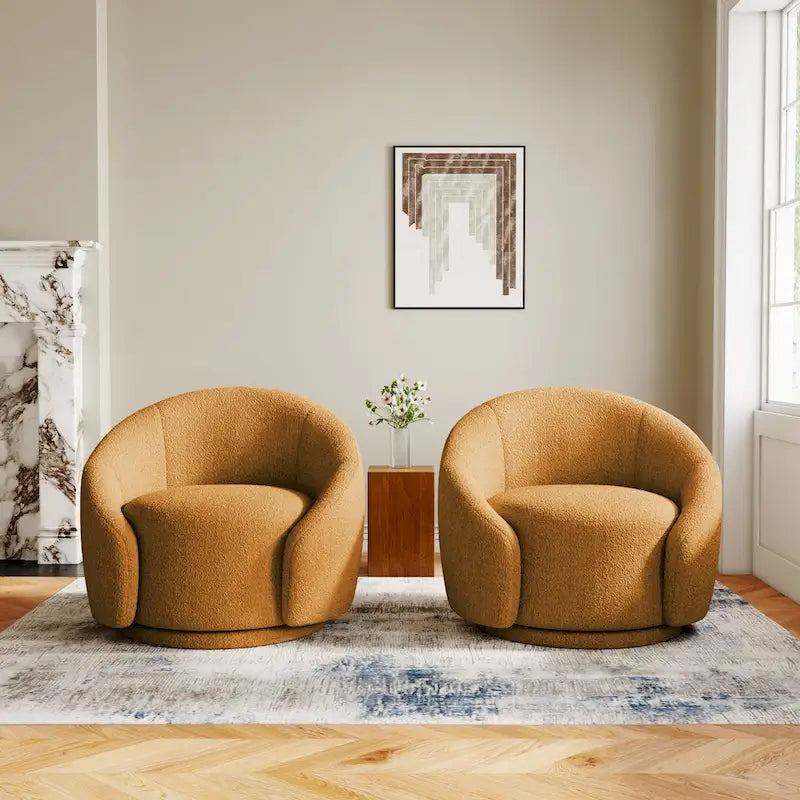 35 Wide Upholstered Swivel Accent Barrel Chairs (Set of 2)