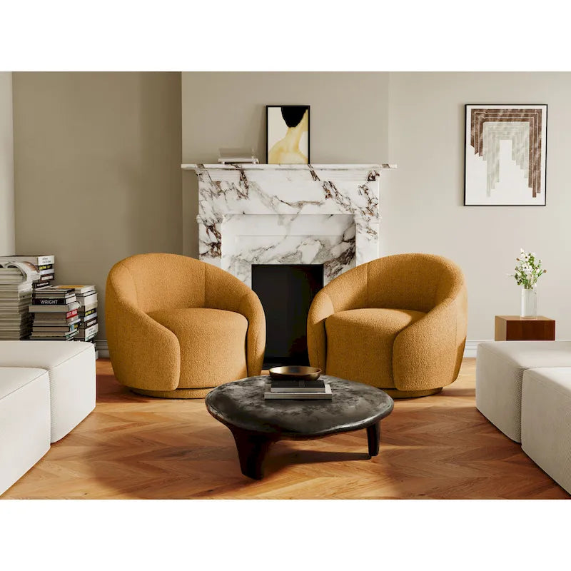 35 Wide Upholstered Swivel Accent Barrel Chairs (Set of 2)