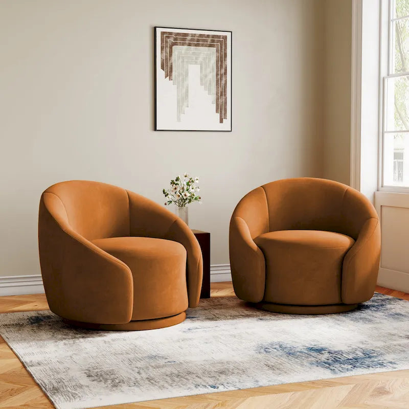 35 Wide Upholstered Swivel Accent Barrel Chairs (Set of 2)