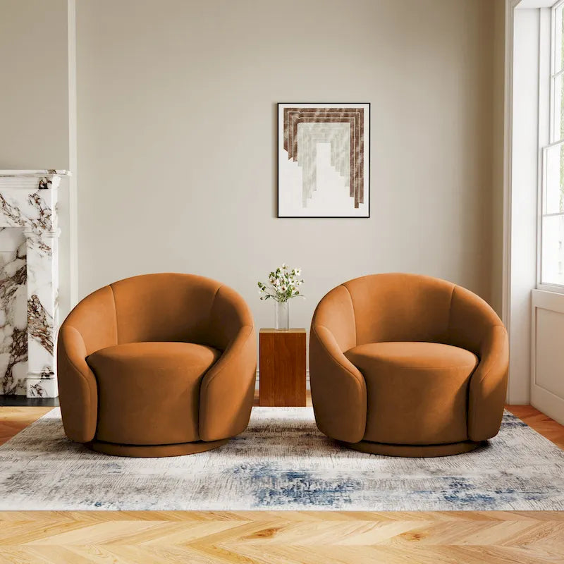 35 Wide Upholstered Swivel Accent Barrel Chairs (Set of 2)
