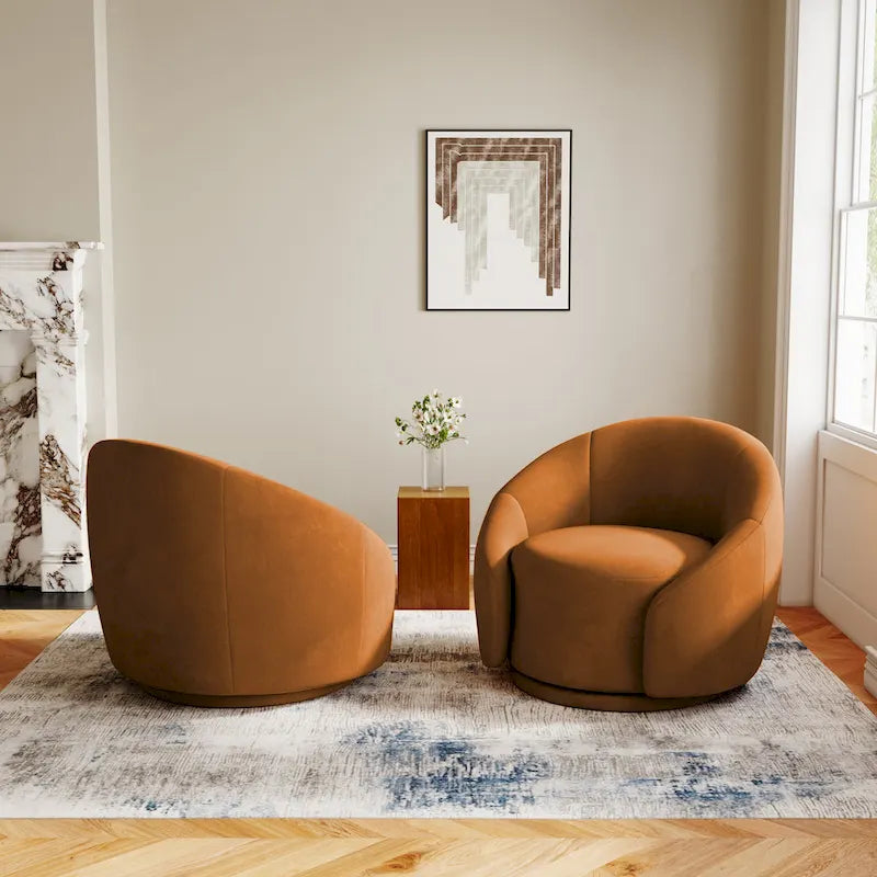 35 Wide Upholstered Swivel Accent Barrel Chairs (Set of 2)