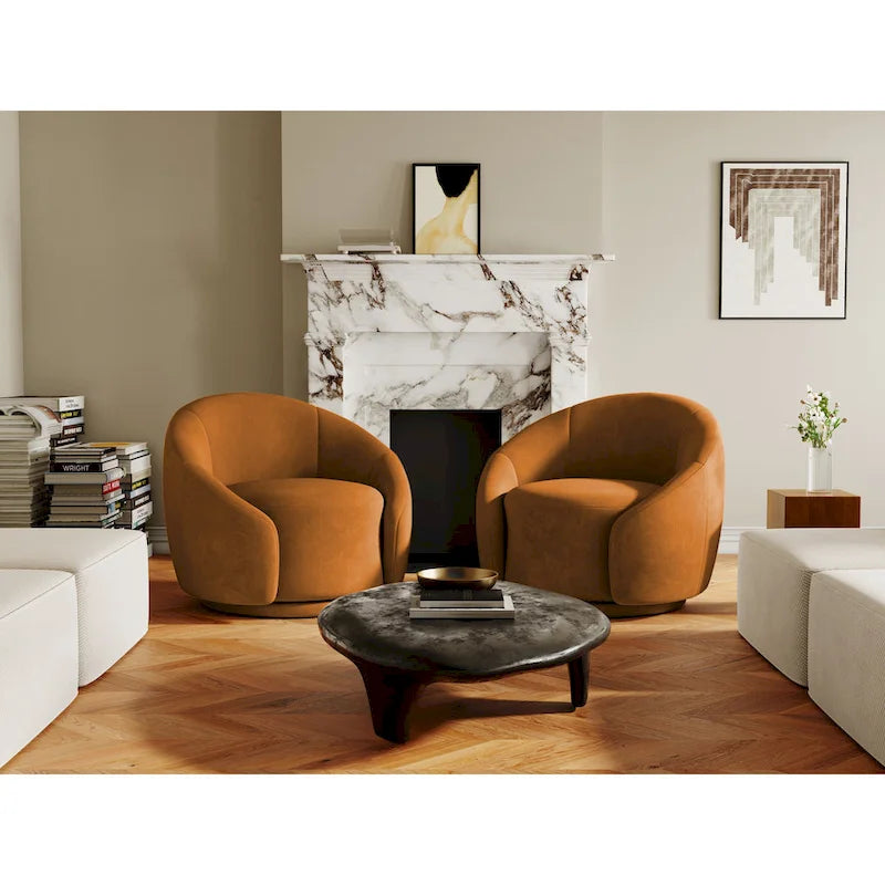 35 Wide Upholstered Swivel Accent Barrel Chairs (Set of 2)