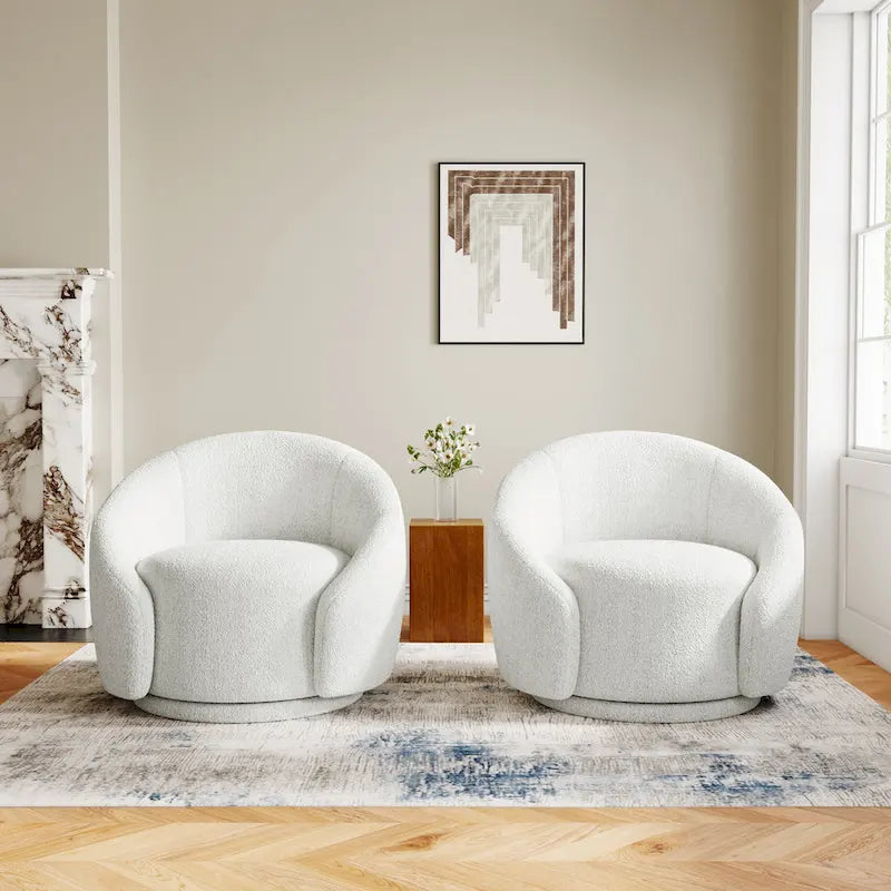 35 Wide Upholstered Swivel Accent Barrel Chairs (Set of 2)