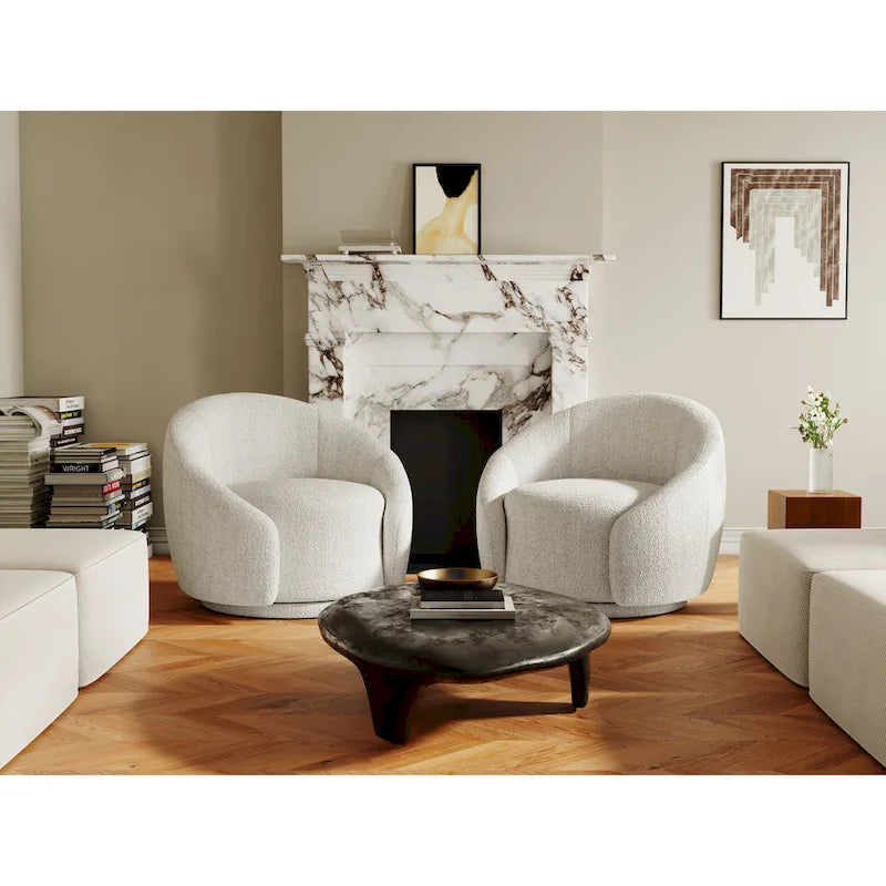 35 Wide Upholstered Swivel Accent Barrel Chairs (Set of 2)