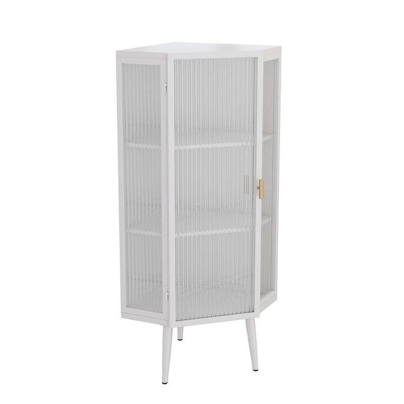 22.25 Floor Coner Cabinet, Three Tiers with Tempered Glass Doors and Storage Shelves for Bathroom, Living Room and Bedroom