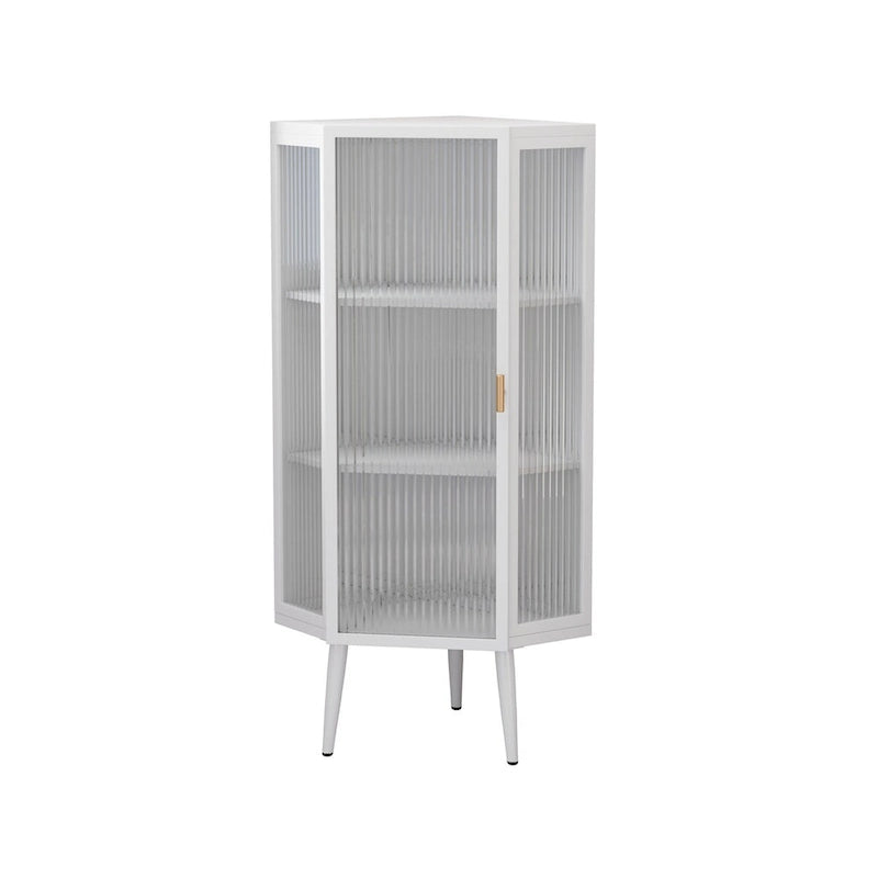 22.25 Floor Coner Cabinet, Three Tiers with Tempered Glass Doors and Storage Shelves for Bathroom, Living Room and Bedroom