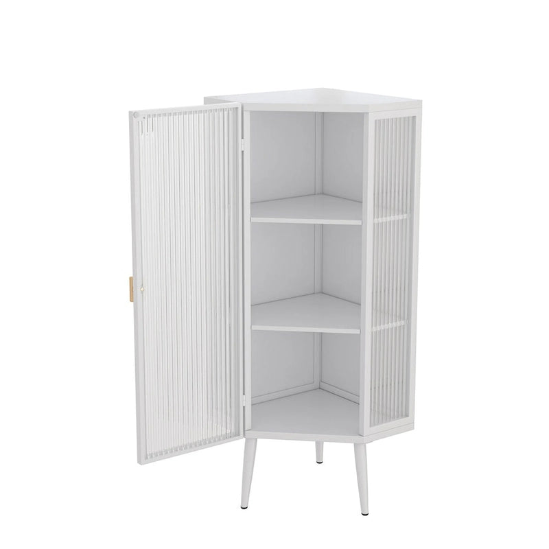 22.25 Floor Coner Cabinet, Three Tiers with Tempered Glass Doors and Storage Shelves for Bathroom, Living Room and Bedroom