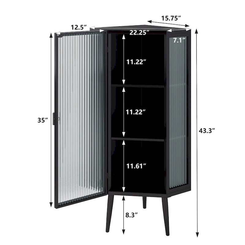 22.25 Floor Coner Cabinet, Three Tiers with Tempered Glass Doors and Storage Shelves for Bathroom, Living Room and Bedroom