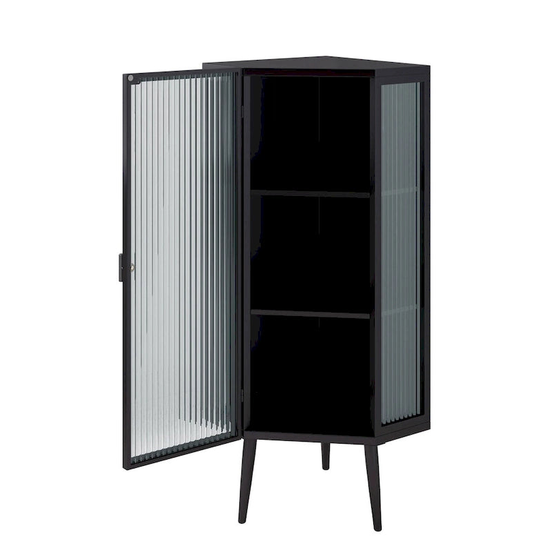 22.25 Floor Coner Cabinet, Three Tiers with Tempered Glass Doors and Storage Shelves for Bathroom, Living Room and Bedroom