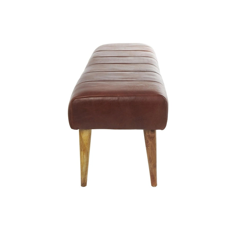 Leather Upholstered Home Bench with Wooden Legs - Brown - Roche River Decor